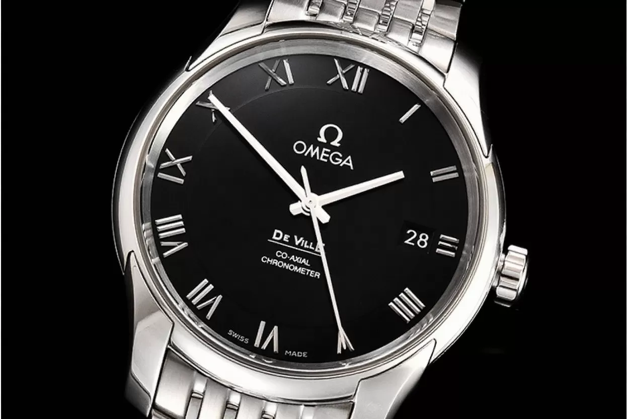 Omega ?C De Ville Mens Co ?C Axial 41mm SS / SS Black / Roman VSF A8500