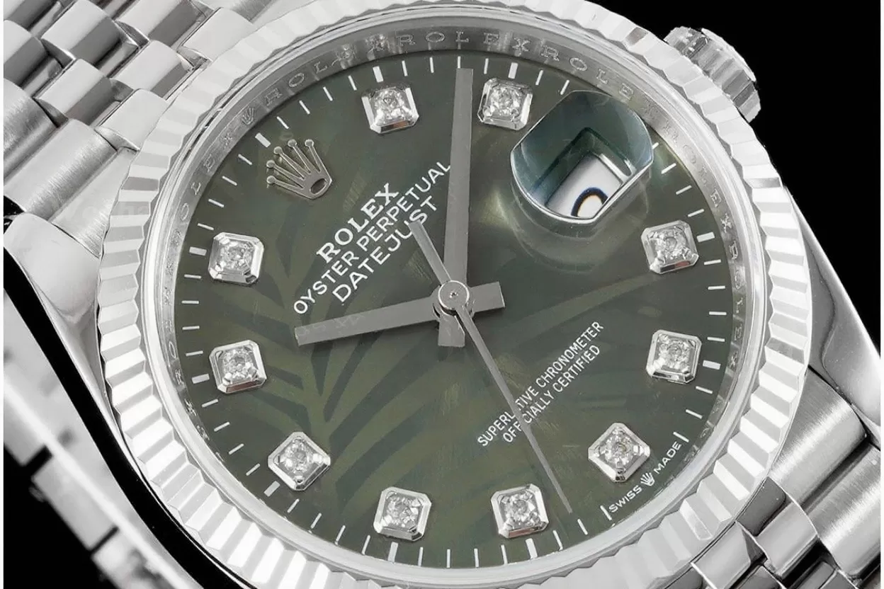 Datejust 126234 36mm Jub SS / SS Palm Motif Green / Dia VSF DD3235 - Image 3