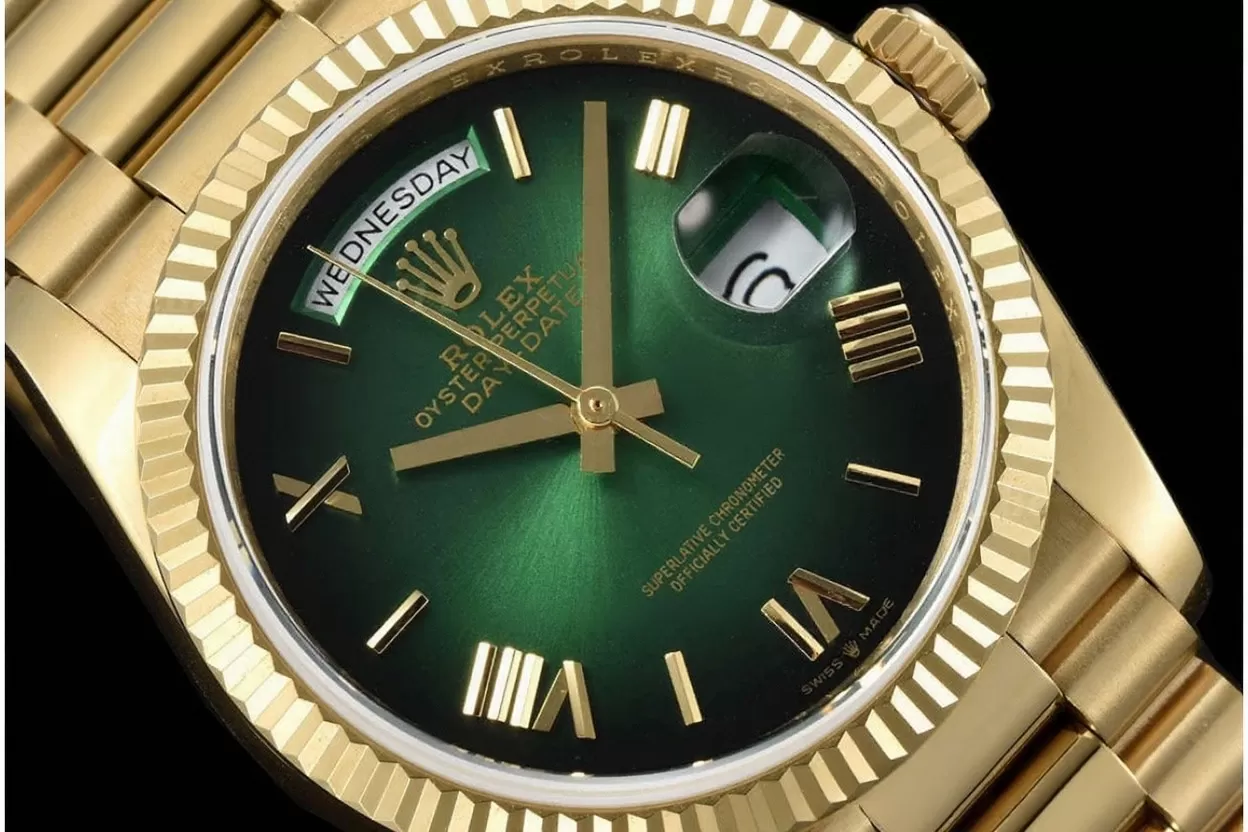 DayDate 128238 36mm YG / YG Green / Rmn QF V3 VR3255(Gain Weight) - Image 3